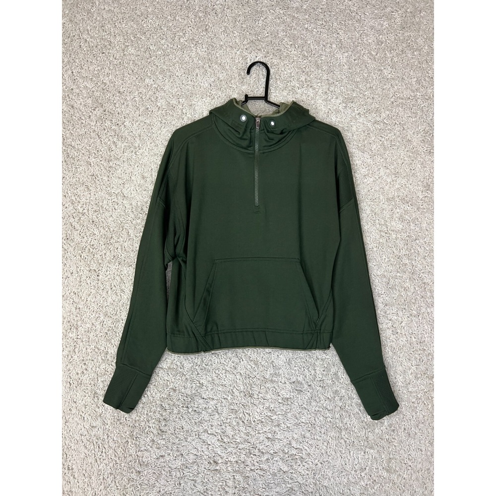 Athleta Ascend Warm Up Hoodie Womens XS Green 1/4 Zip Cozy Sweatshirt Athleisure